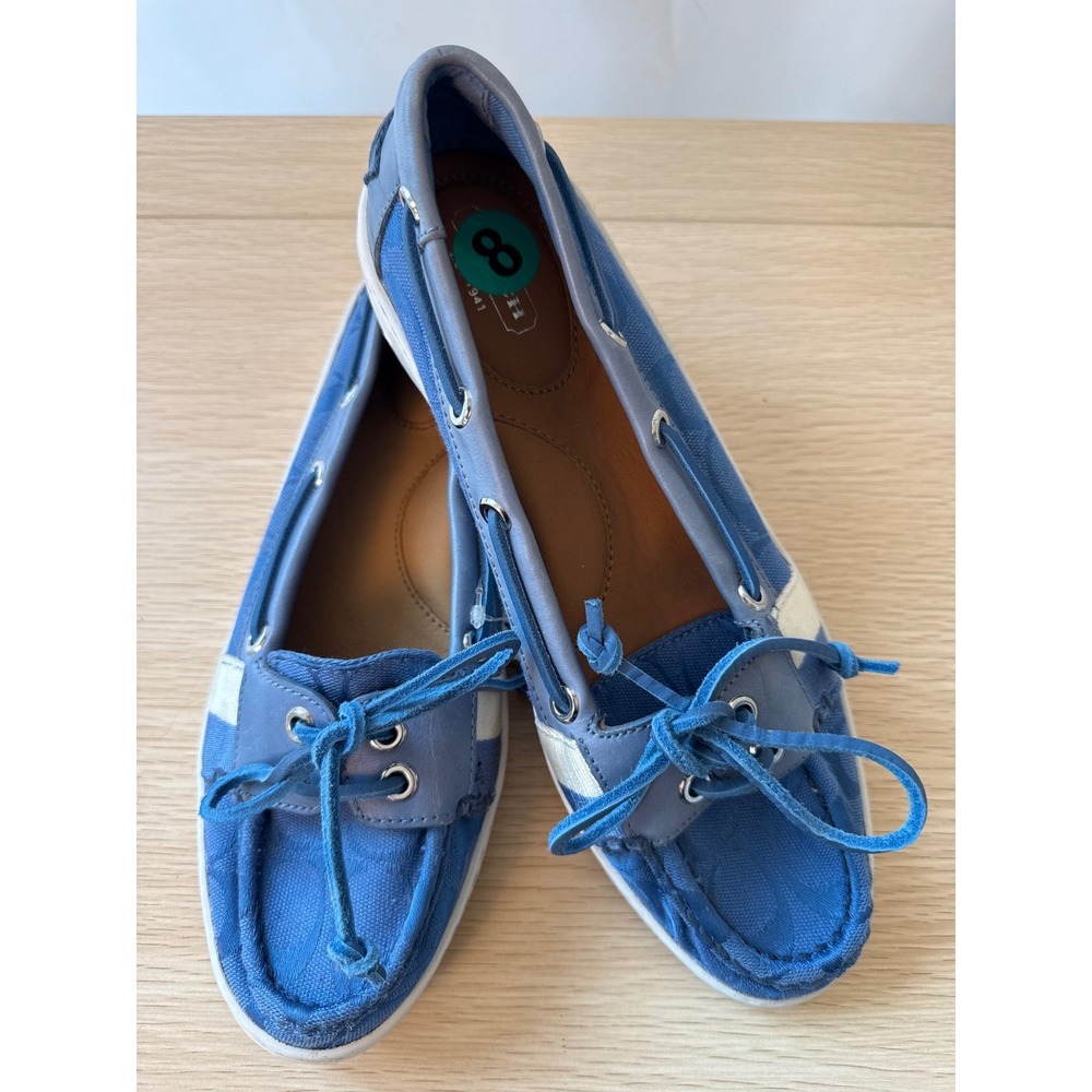 NWT Coach Boat Shoes Loafers Blue Signature Canvas Casual Size 8 MSRP $138